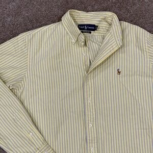 Ralph Lauren Y2K Men's L Striped Custom Fit Shirt Yellow Striped Button Up